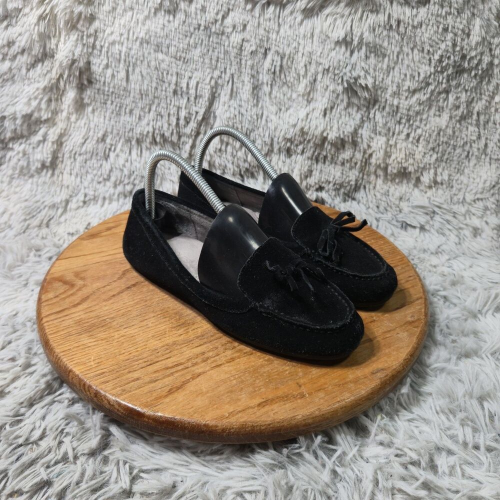 Aerosoles Stitch N Turn Womens Black Leather Tassel Loafer Slip On Size 7.5M
